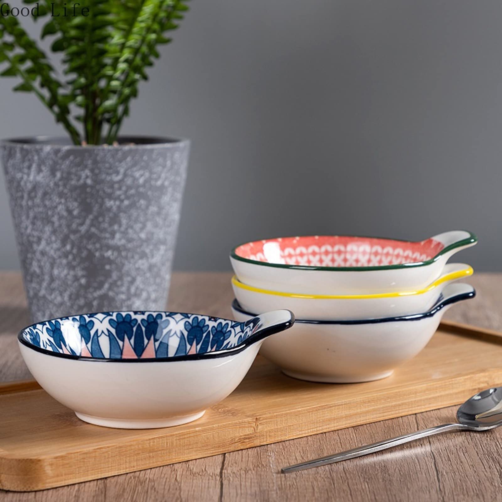Ciotoline Porta Salsa In Ceramica 8cm - Set Da 6 Piatti Per Sushi, Condimenti E Snack (Blu Nebbia) - 2
