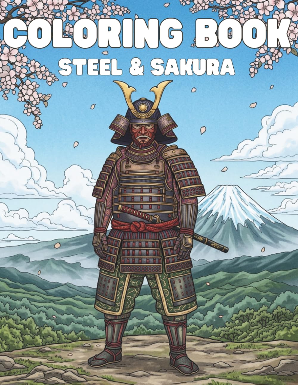 Steel & Sakura: A Samurai and Feudal Japan Coloring Book for Adults