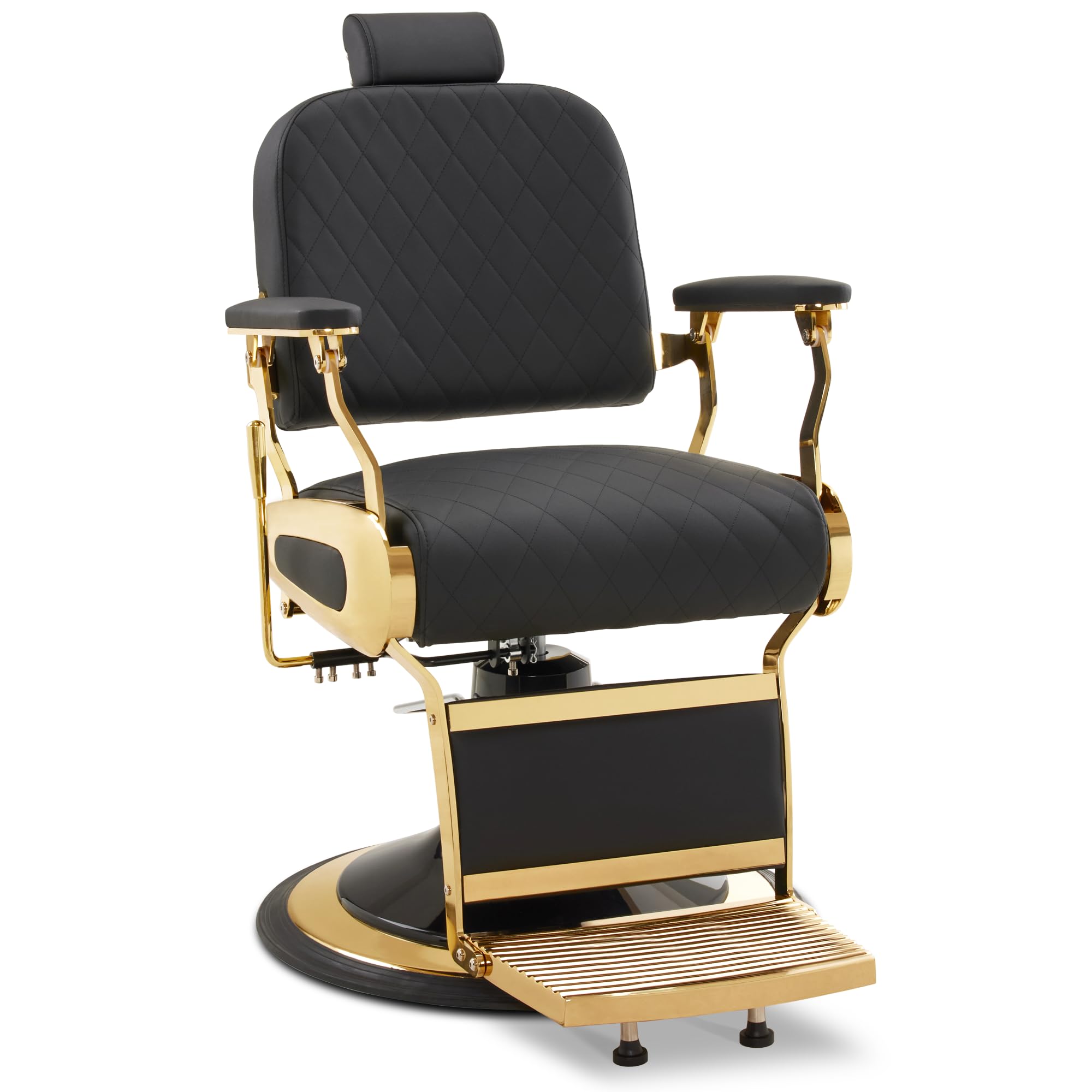 Barberpub Friseurstuhl mit Kopfstütze Kippbar, Friseureinrichtung mit Hydraulikpumpe 360° Drehbar, Bedienungsstuhl Höhenverstellbar, Barber Stuhl Friseurstühle Kunstleder, 3855BK (Gold-Schwarz)