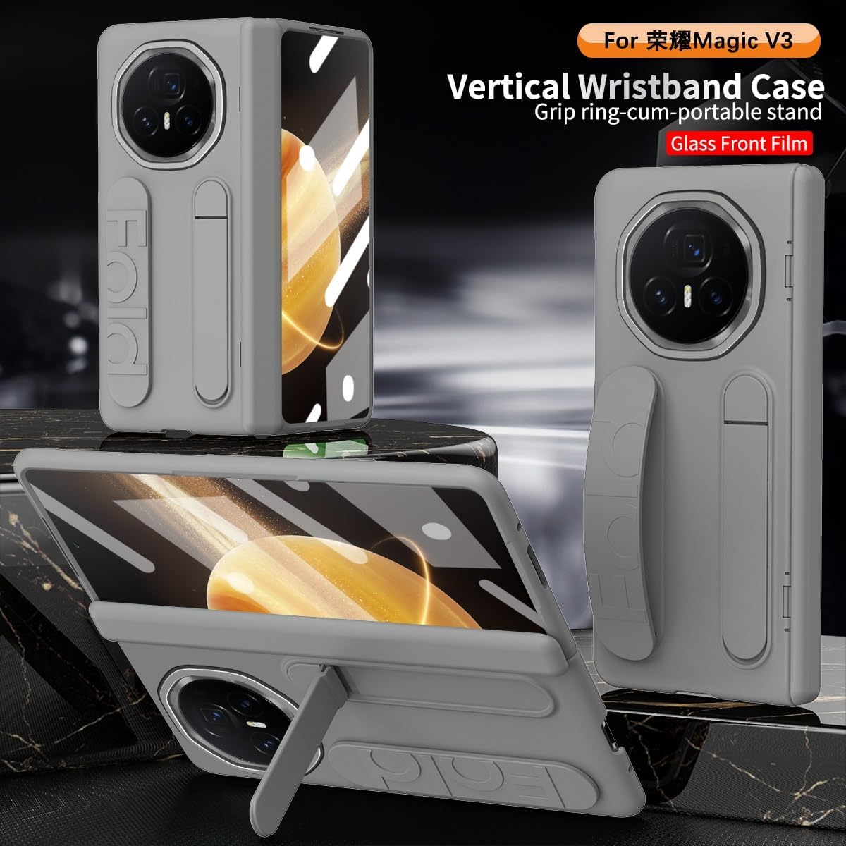 Protective Phone Case Kickstand Case Compatible with Huawei Honor Magic V3,[Built-in Screen Protector & Wrist Strap] Military-Grade Protection Cover Shookproof Phone Case for Huawei Honor Magic V3 Ful