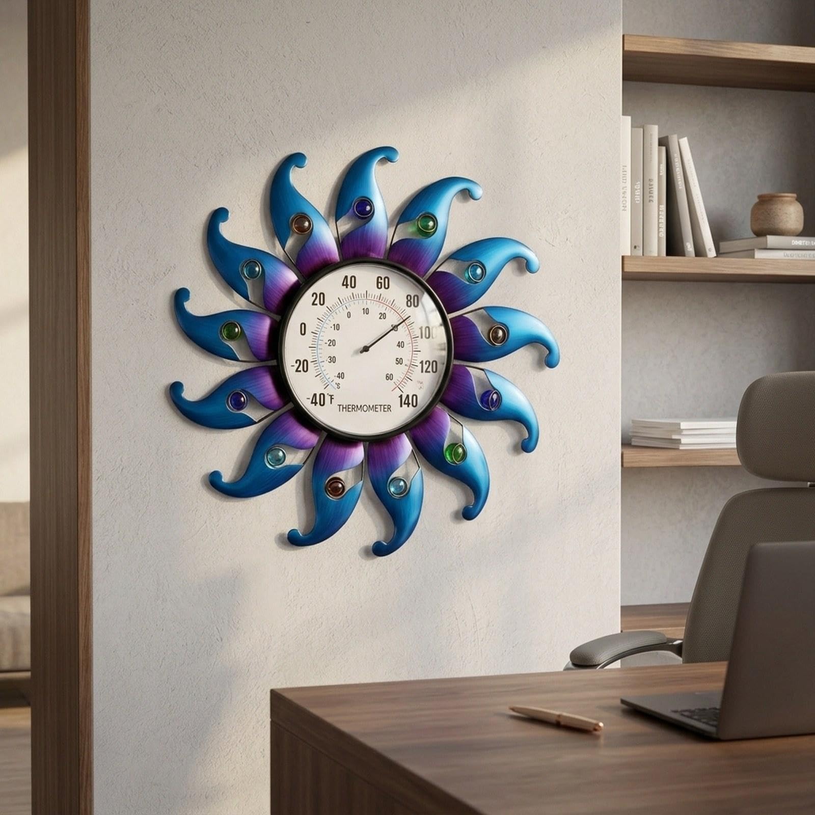 Termometro da Esterno con Supporto in Metallo per Giardino, Resistente alle Intemperie, con Display Trasparente, Ideale per Interni, Patio E Balcone, Blu