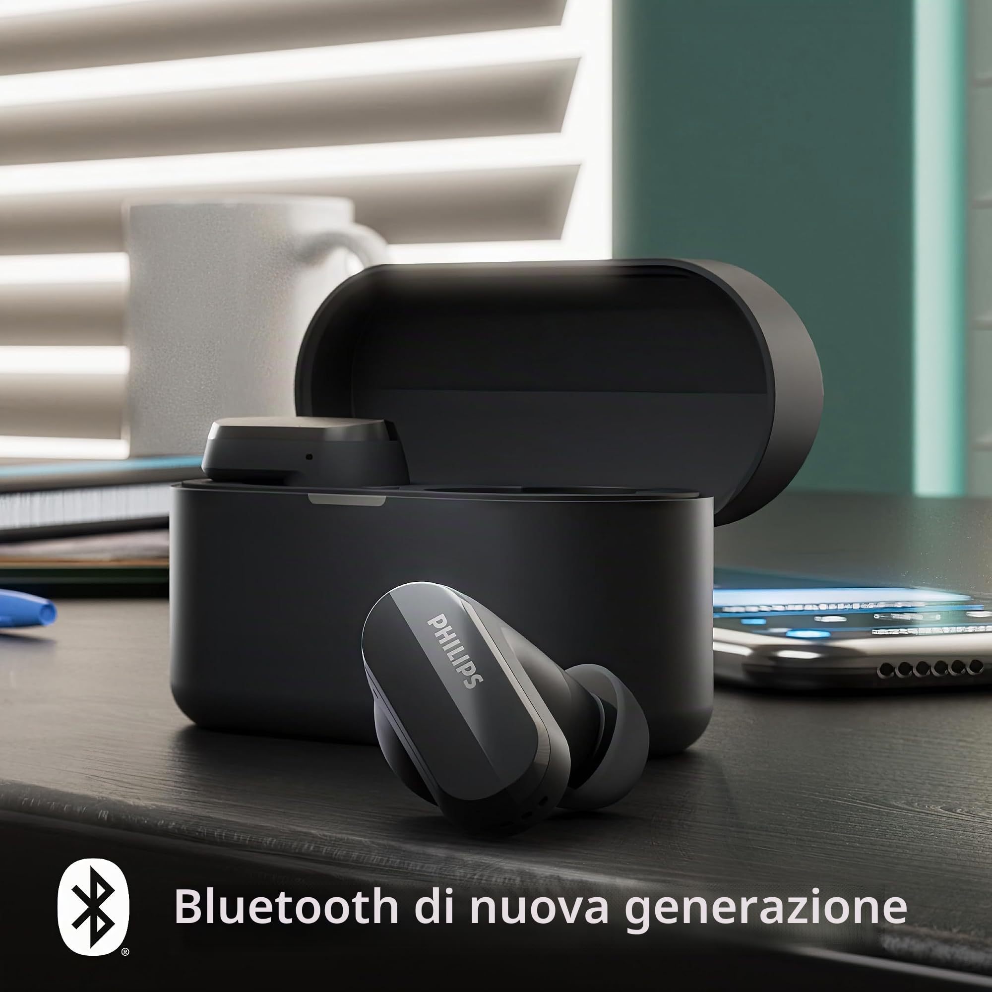 Philips TAT3508BK/00 Cuffie True Wireless | Auricolari in Silicone con Audio Naturale | Cancellazione del Rumore | Fino a 21 Ore di Riproduzione | Bluetooth | Microfono | Cavo USB-C | Nero