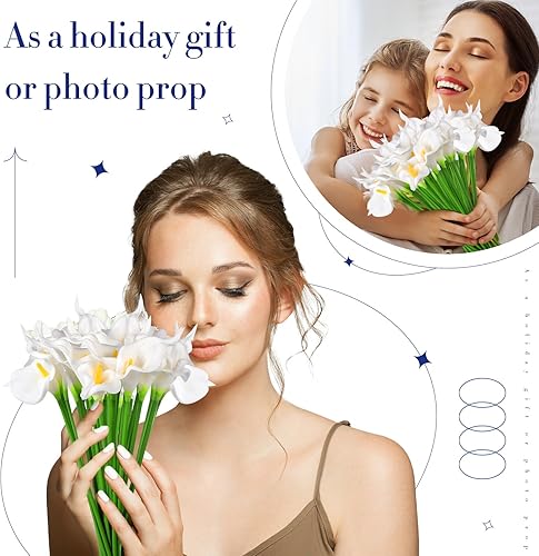 Miniatura 5 de Hanaive 100 piezas de lirio de cala falsos de tacto real para ramo de boda de 13.4 pulgadas, flores artificiales de lirio de cala para el hogar,