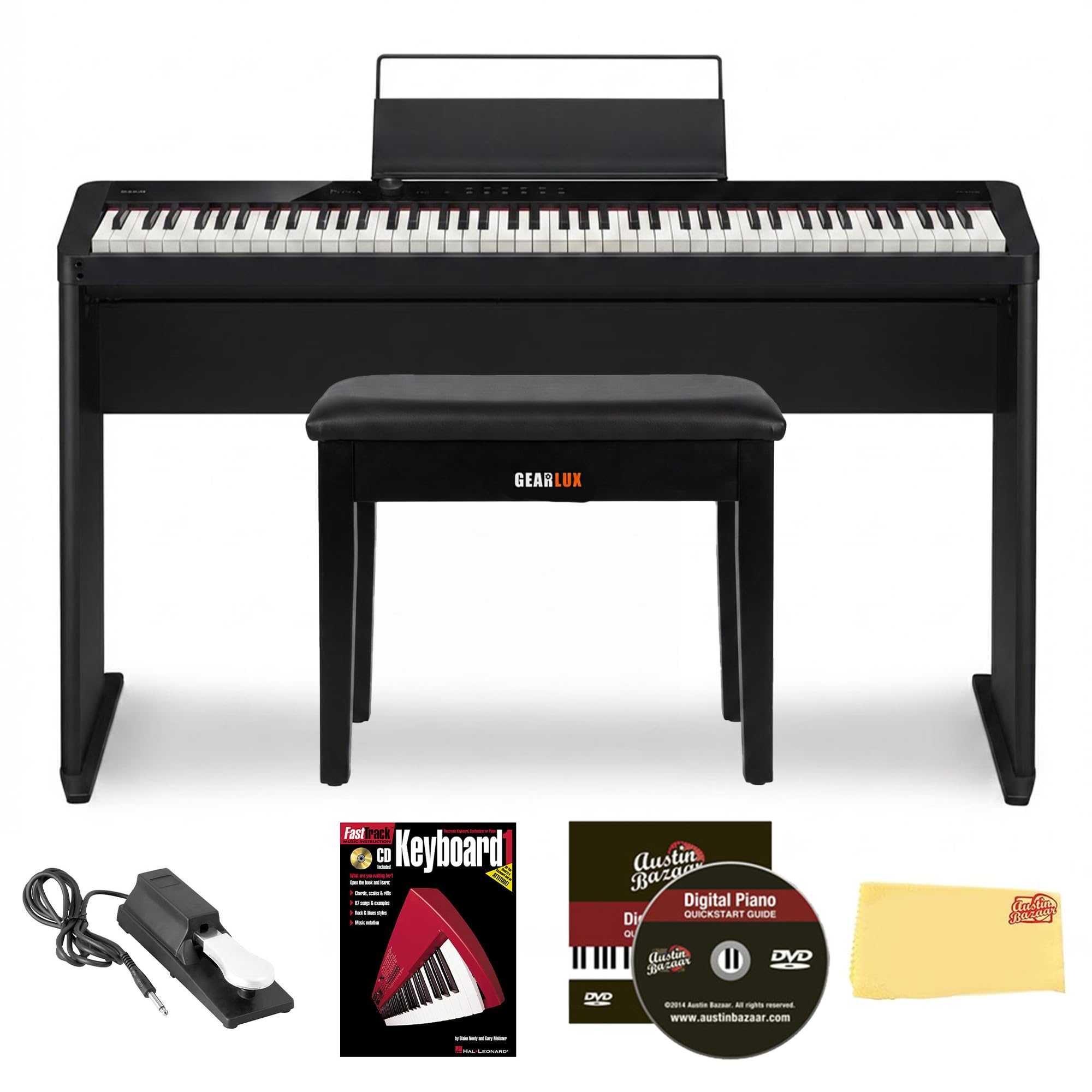 Casio Privia PX-S1100 Digital Piano Bundle with CS-68 Stand, Bench, Sustain Pedal, Instructional Book, Austin Bazaar DVD, and Polishing Cloth