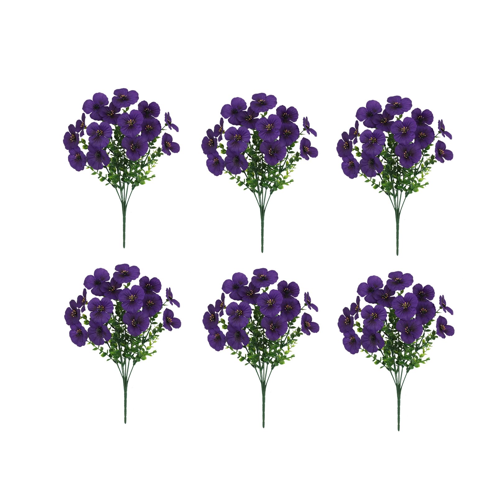 Kaeltsyn 6 Stems Bright Artificial Pansies Eucalyptuses Mix Bouquets Pansies Blossomy Arrangement for Living Room Decors Silk Flower