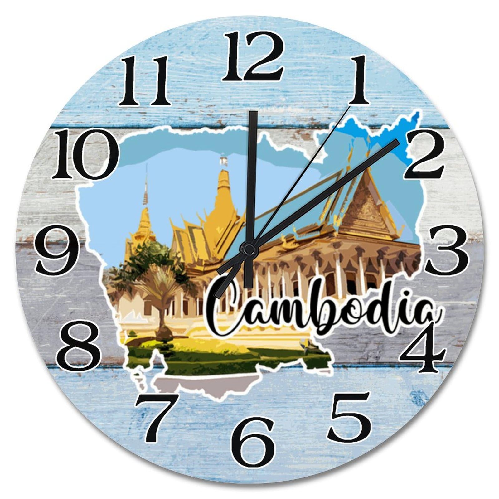 Horloge murale en bois paysage du Cambodge pour creer une ambiance zen de cuisine