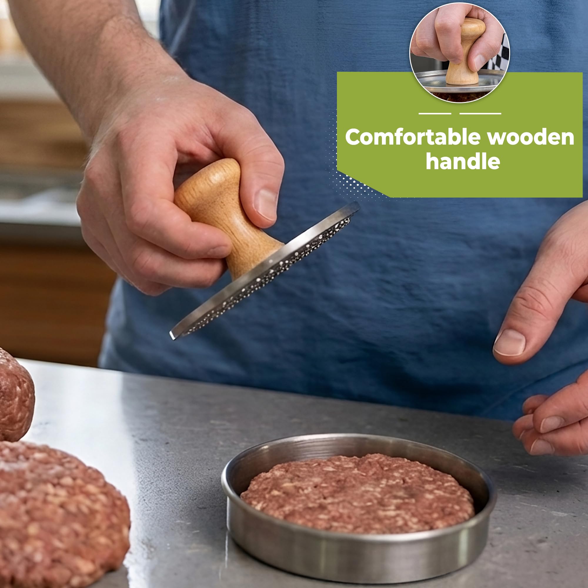 Hi Nature™ Profesjonalna prasa do hamburgerów ze stali nierdzewnej – 13,1 cm Smash Burger Press z rowkami do grillowania – nieprzywierająca prasa do hamburgerów i grillowa dla idealnych patties