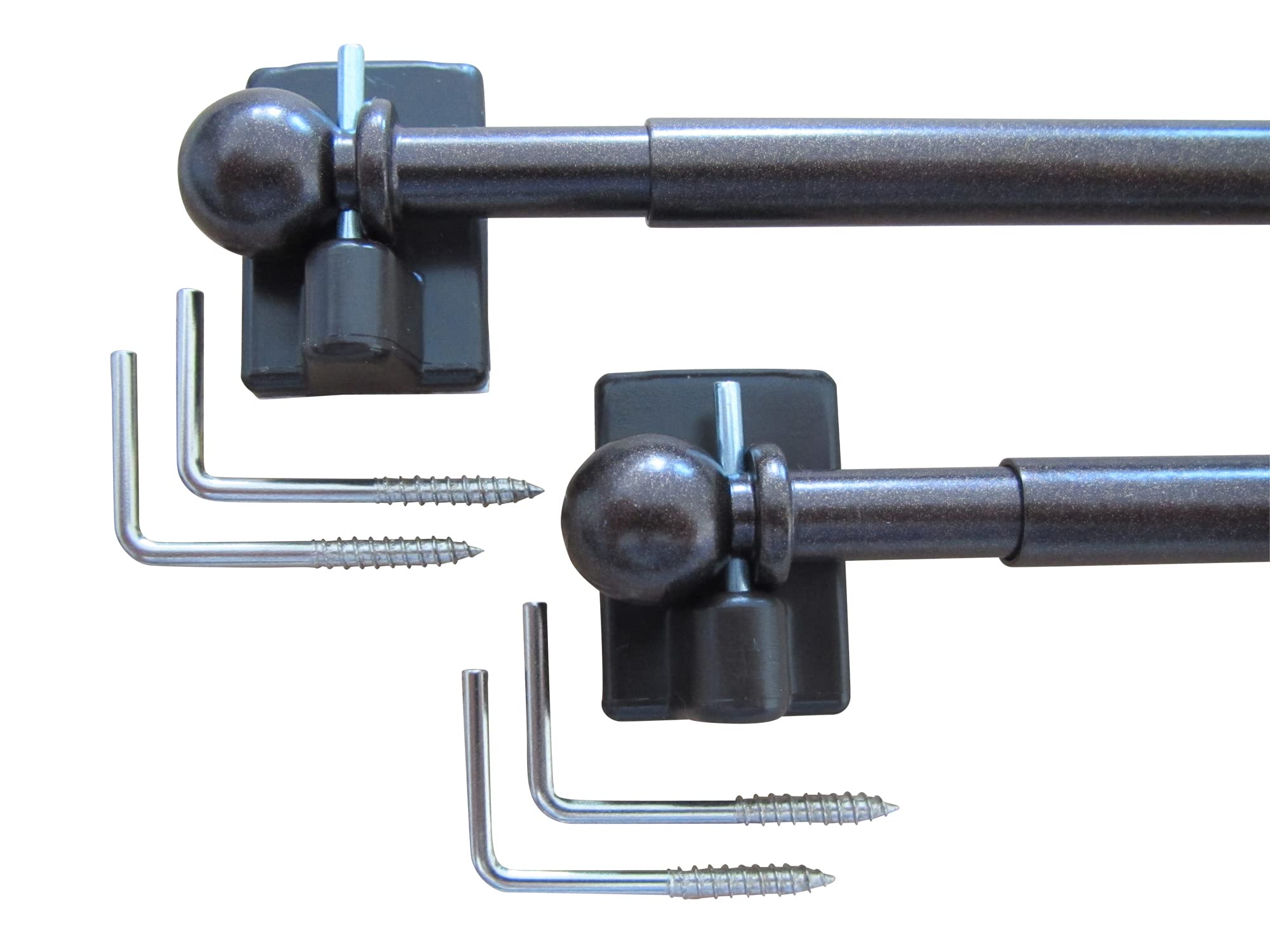 2 Hochwertige Vitragenstangen - mit 4 Klebehaken braun, und 4 Vitragenstangen Haken - Farbe: bronziert – Länge 30-40 cm, 40-60 cm, 60-90 cm, 90-130 cm (Länge: 60-90 cm)
