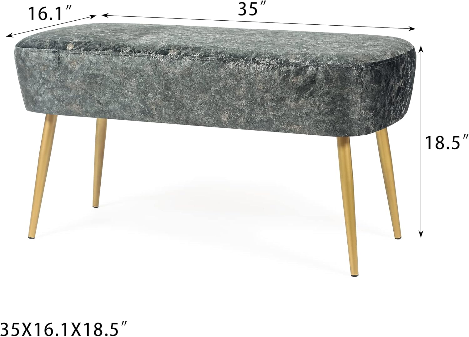 Adeco Upholstered Velvet Grey Marble Ottoman Bench, 35 inch Entryway Bench, End of Bed Bedroom Benches Footrest Stool with Golden Metal Legs for Bedroom, Living Room