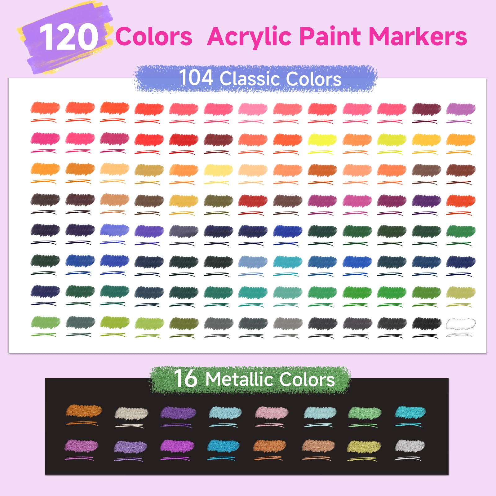 120 Farben Acrylstifte für Steine Wasserfest, Acrylic Marker mit Doppelspitze(Feine Spitze und Pinsel), Metallic Stifte Filzstifte für Steine Bemalen, Glas, Holz, Keramik, Leinwand, Kunststoff