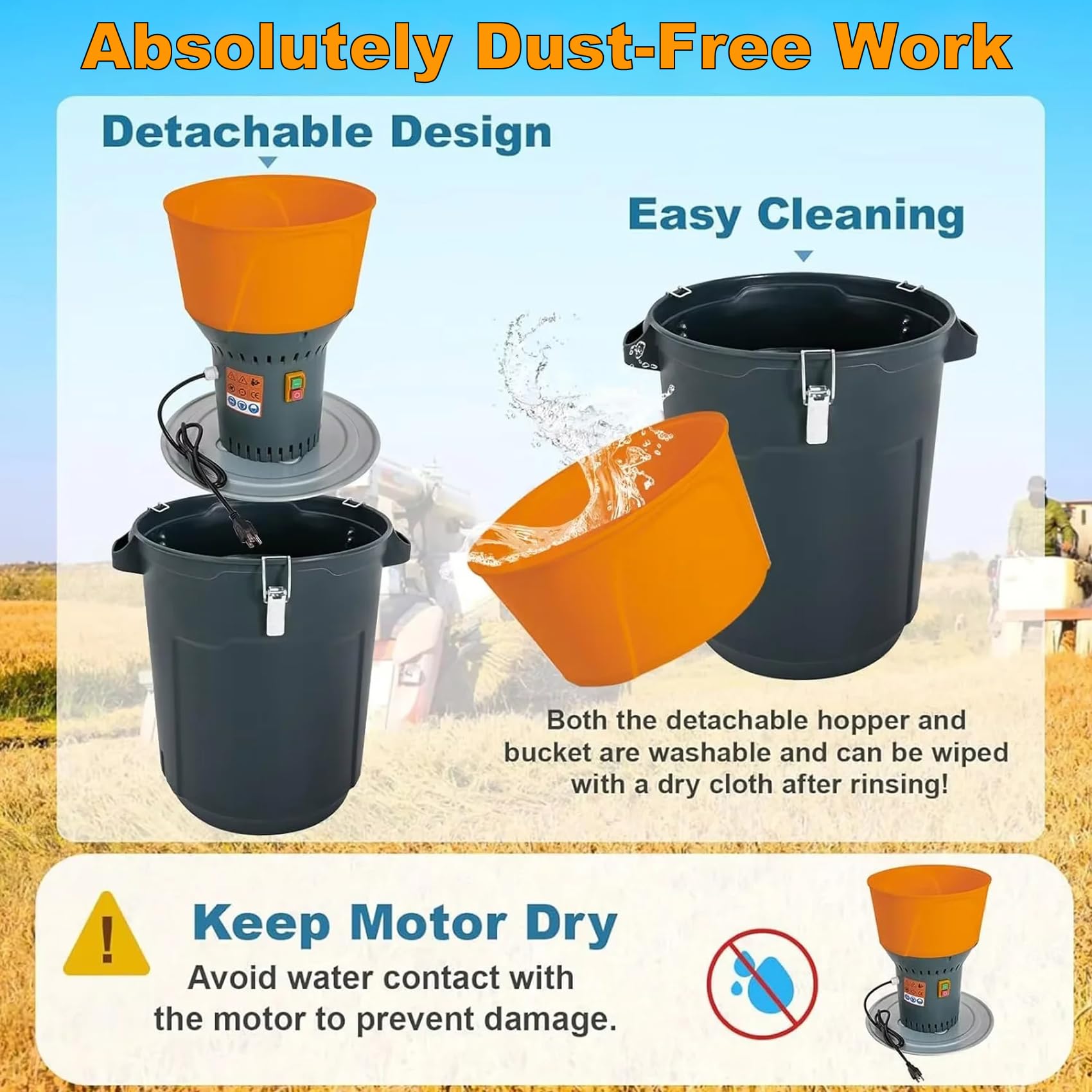 Farm Getreidemühle mit 5 Filter Mesh Einstellbar, Elektrische Futtergetreidemühle, für Weizen, Mais, Gewürze, Tierfutter & Heimmahlen (25L)