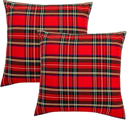 GTEXT - Paquete de 2 fundas de almohada de cuadros rojos para decoración de Navidad, fundas de almohada a cuadros de búfalo, fundas de almohada para