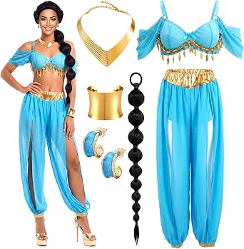 6 Pcs Arabian Princess Costume Set for Women Halloween Cosplay