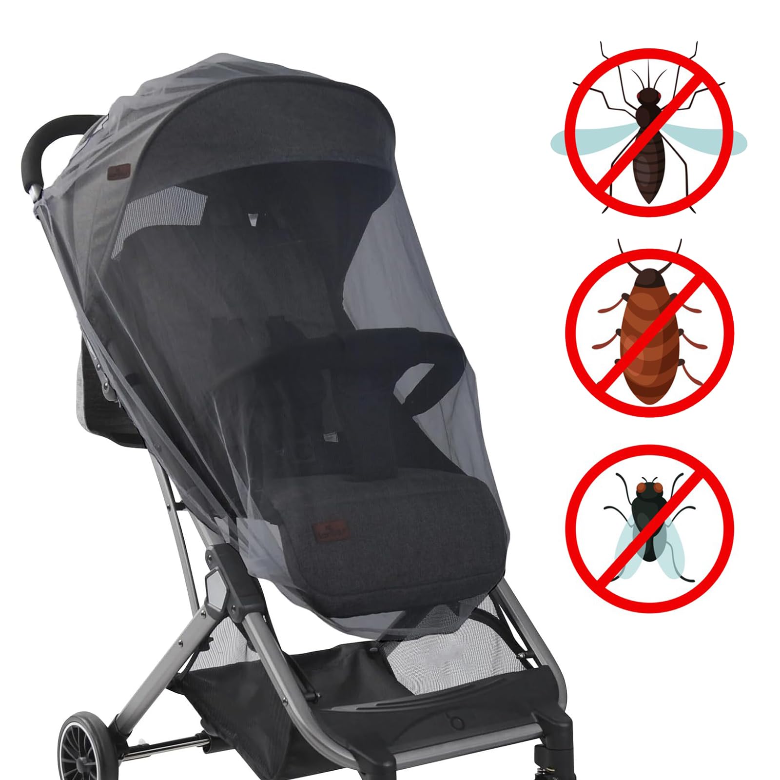 Mosquitera Carrito Bebe Universal, Mosquitero para Carros, Respirable Red Antimosquitos Bebe, Protección Insectos, Adecuado para La Mayoría de Cochecitos, Negro