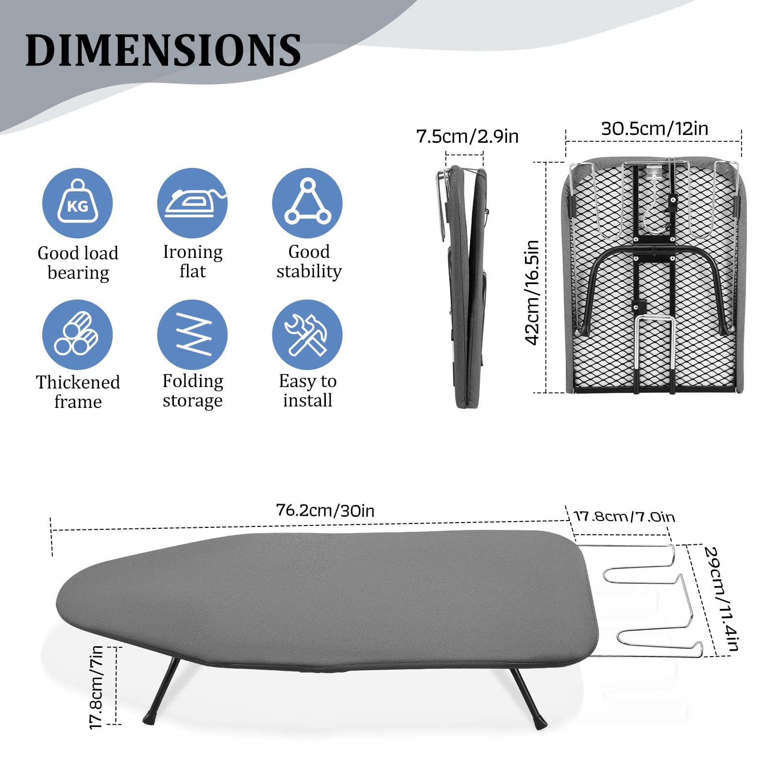 Planche à Repasser Pliable avec Fonction Pliante et Pied Antidérapant - Mini Table à Repasser pour Usage Domestique - 81 x 31 cm