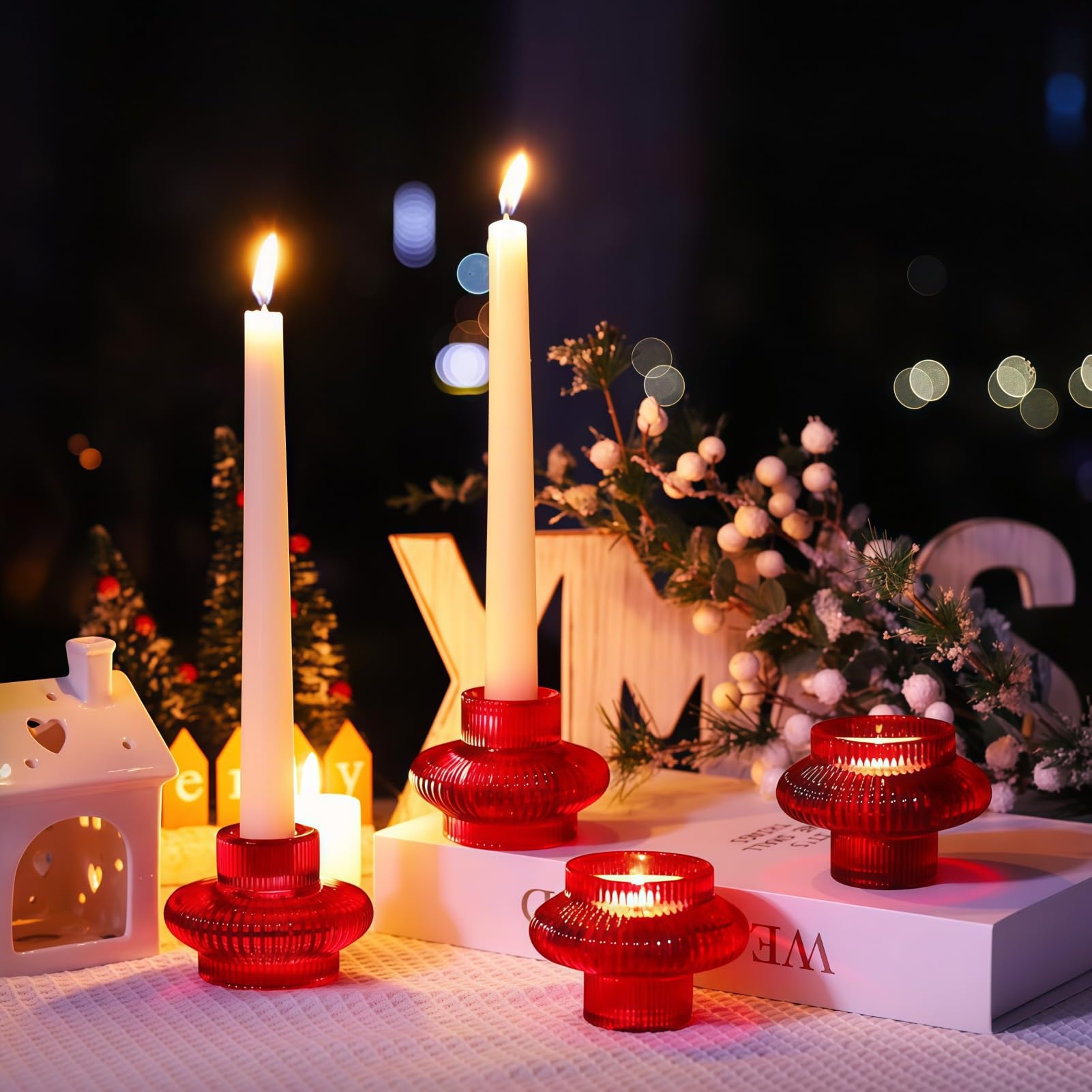 Bougeoirs Rouges Pour La Saint-Valentin Bougeoirs Côtelés Pour