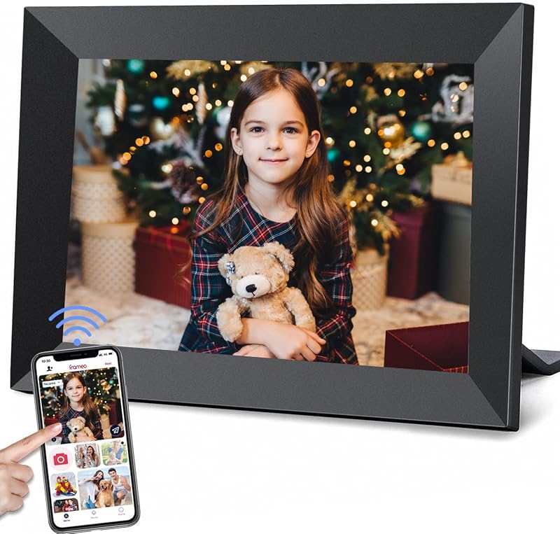 Marco de fotos digital WiFi inteligente de 32 GB FRAMEO de 10,1 pulgadas | Pantalla táctil IPS HD de 1280 x 800, almacenamiento grande de 32 GB, rotación automática, comparte momentos al instante a través de la aplicación Frameo desde cualquier lugar