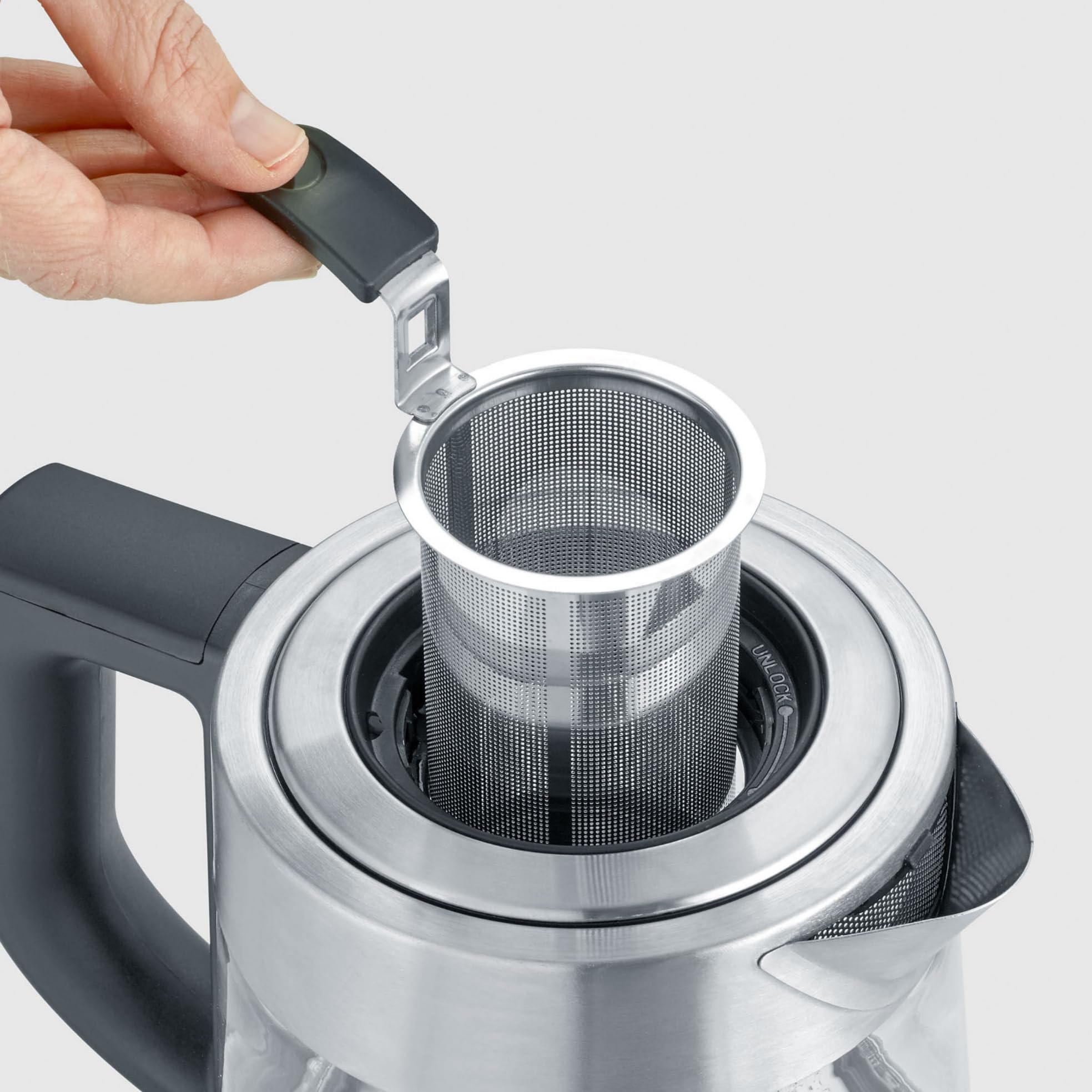 SEVERIN Glas Tee- und Wasserkocher Mini Deluxe (1.0L Wasser / 0.75L Tee), Teekocher mit einstellbarer Temperatur und Ziehzeit, Glas Wasserkocher mit voreingestellten Teeprogrammen, 2.200 W, WK 3473
