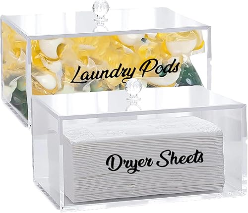 LENIUM - Soporte para hojas de secadora para organización y almacenamiento de lavandería, juego de 2 dispensadores transparentes de hojas de