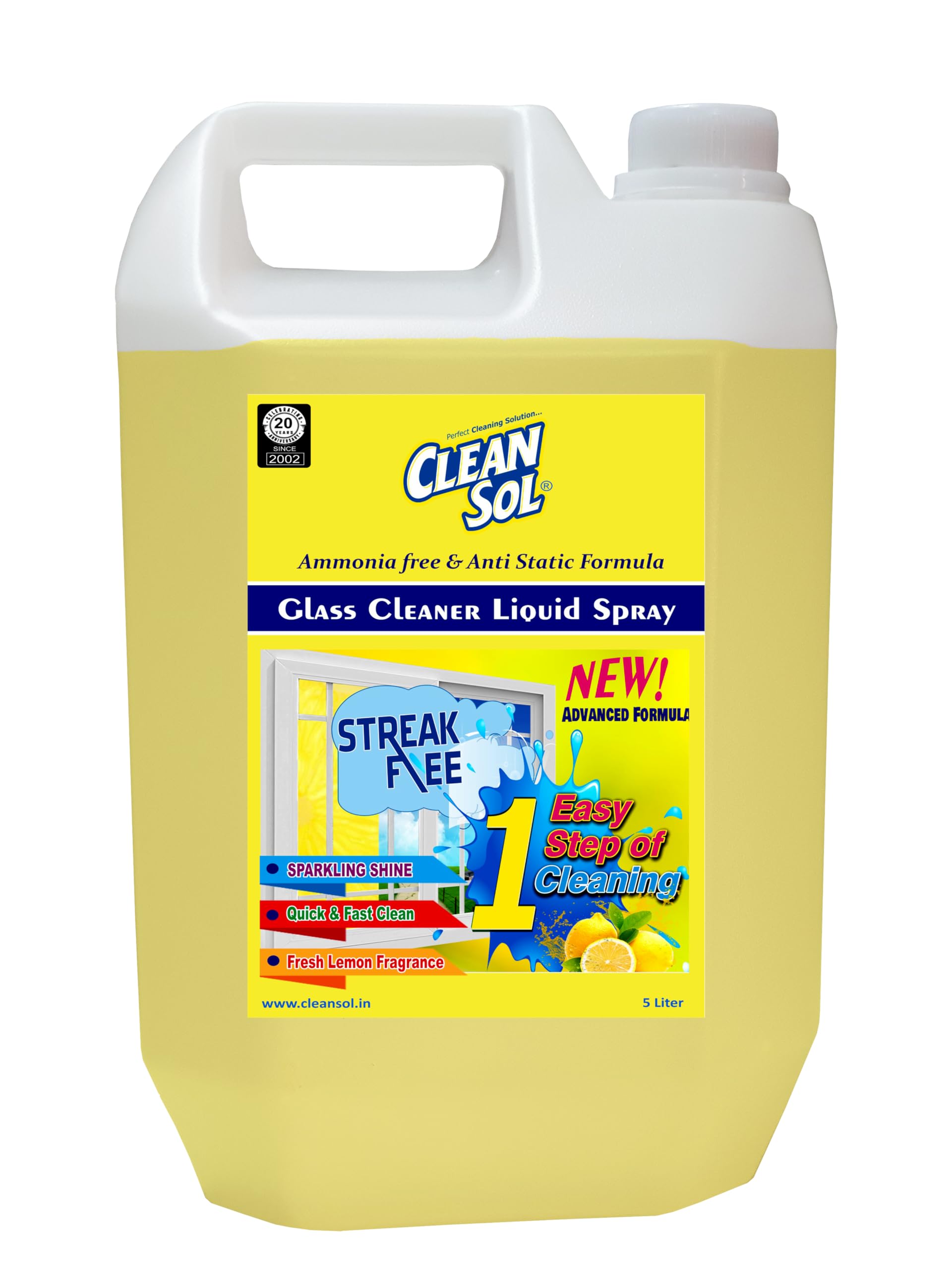 Cleansol Lemon Glass Cleaner Liquid Spray- 5 Litre | Streak-Free Formula for Windows, Mirrors, and Glass Surfaces | Fresh lemon Fragrance (B0CQYH46F3) Amazon Price History, Amazon Price Tracker