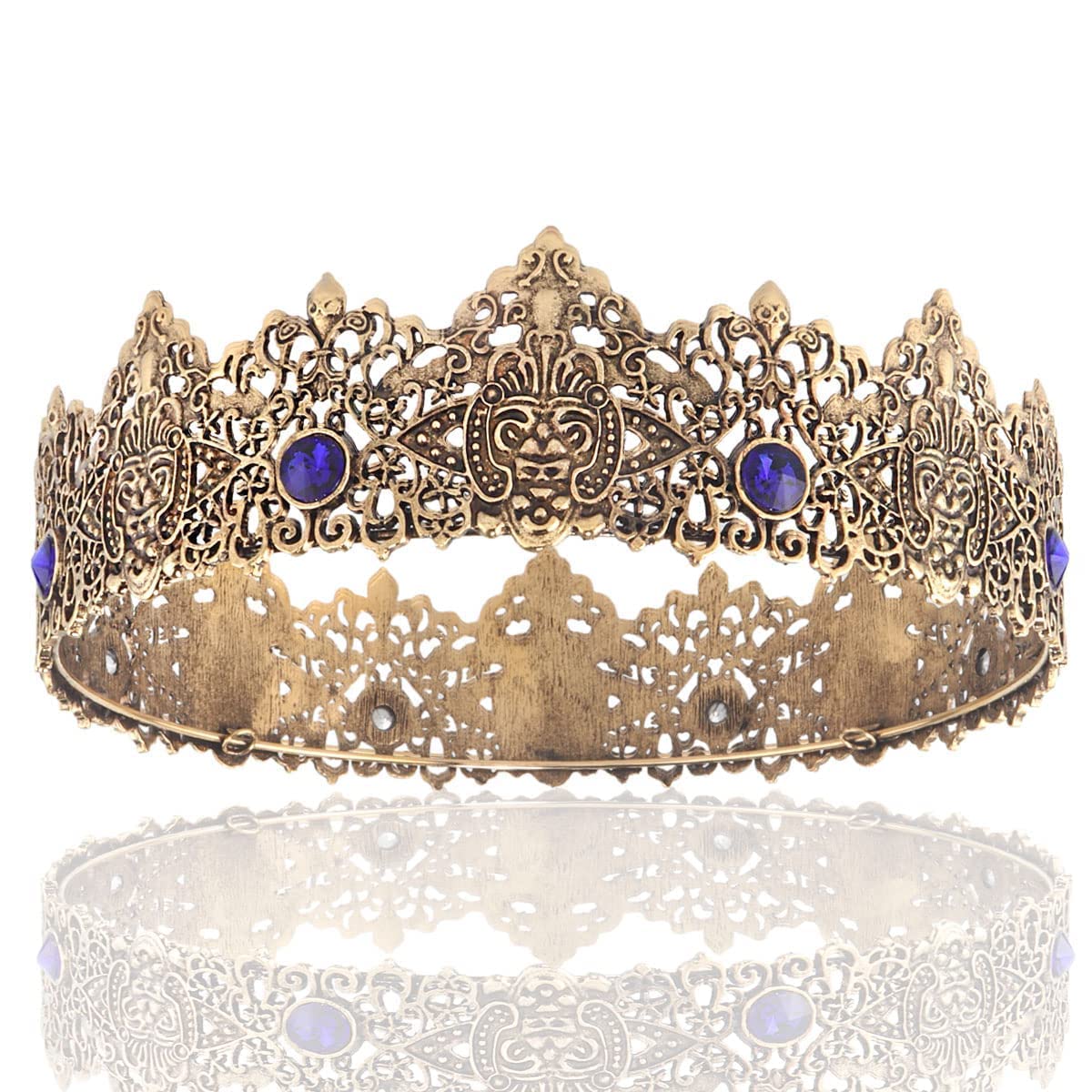 Koning Mannen Tiara Kroon Imperial Middeleeuwse Hoofdband Crystal Pageant Kostuums Voor Bruiloft Halloween Faire Verjaardag (Donker Goud Met Rode Steen