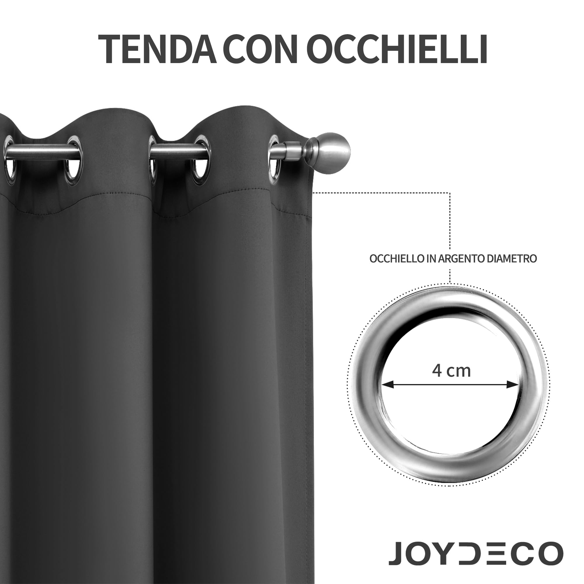 Joydeco Tende Oscuranti per Interni 2 Pezzi L 140 x A 175, Tende Termiche con Occhielli Grigio Scuro per Soggiorno Moderne, Cameretta Bambini, Camera