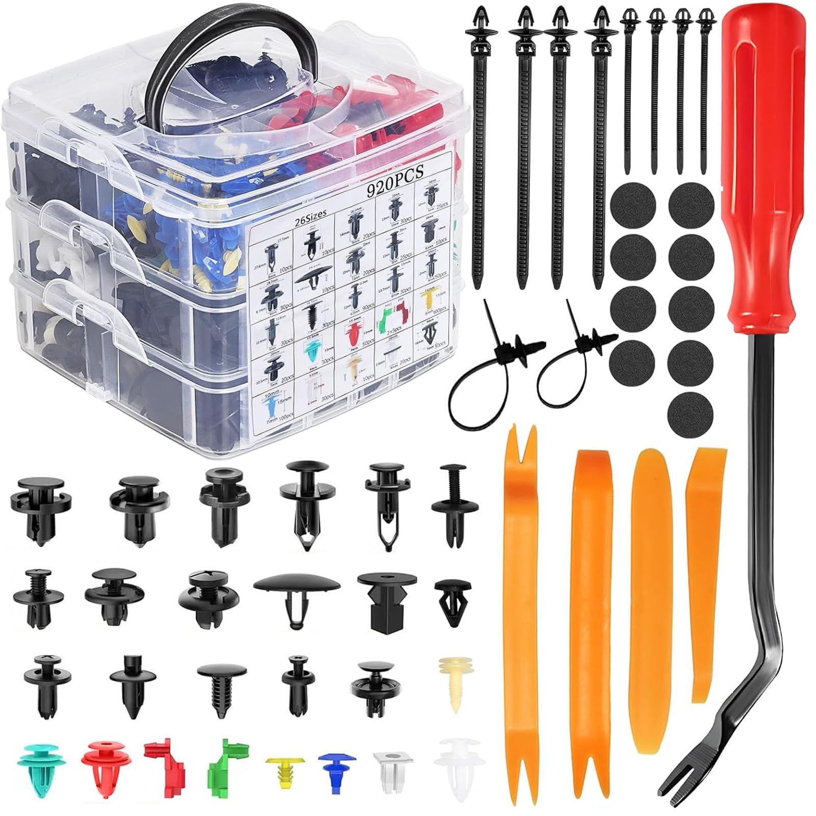1105PCS Clips Voiture,lips Voiture Noir Universel Rivet Plastique Fixation,avec Outil de Démontage et Serre Câbles pour Auto Voitures Panneaux Portes Pare-Chocs