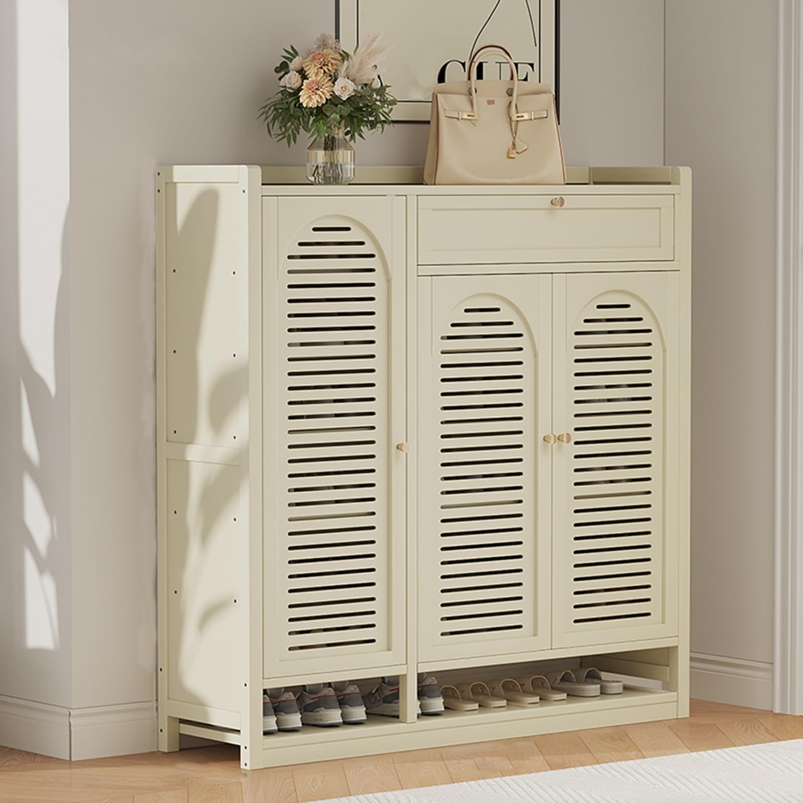 ZIGTUEI Shoe Storage Cabinet, Farmhouse Shoe Organizer, Shoe Cabinet Storage for Entryway, Space Saving Shoe Organizer, for Closet Doorway Garage Living Room(110x88x32cm/43.3x34.6x12.6in)