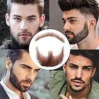 Vista 2 de Barba falsa de barba de cabra, realista, 100% cabello humano, atada a mano, barbas falsas de encaje invisible, bigote falso para vestir de Marrón