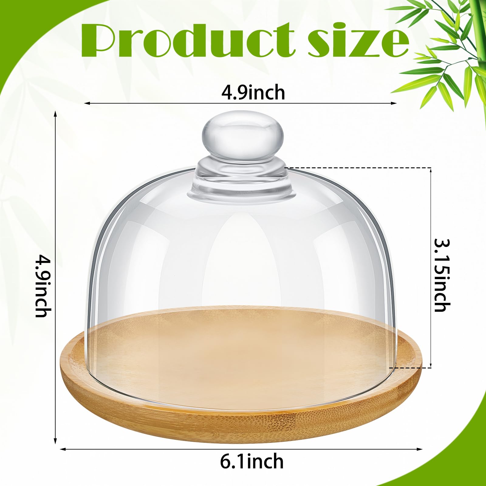Menkxi 2 Pcs Glass Dessert Dome with Base Clear Cheese Dome 6.1 Inch Mini Decorative Glass Cake Stand with Dome Cloche Glass Dome with Wood Serving Tray for Serving Display Dessert Cheese Fruit Plant