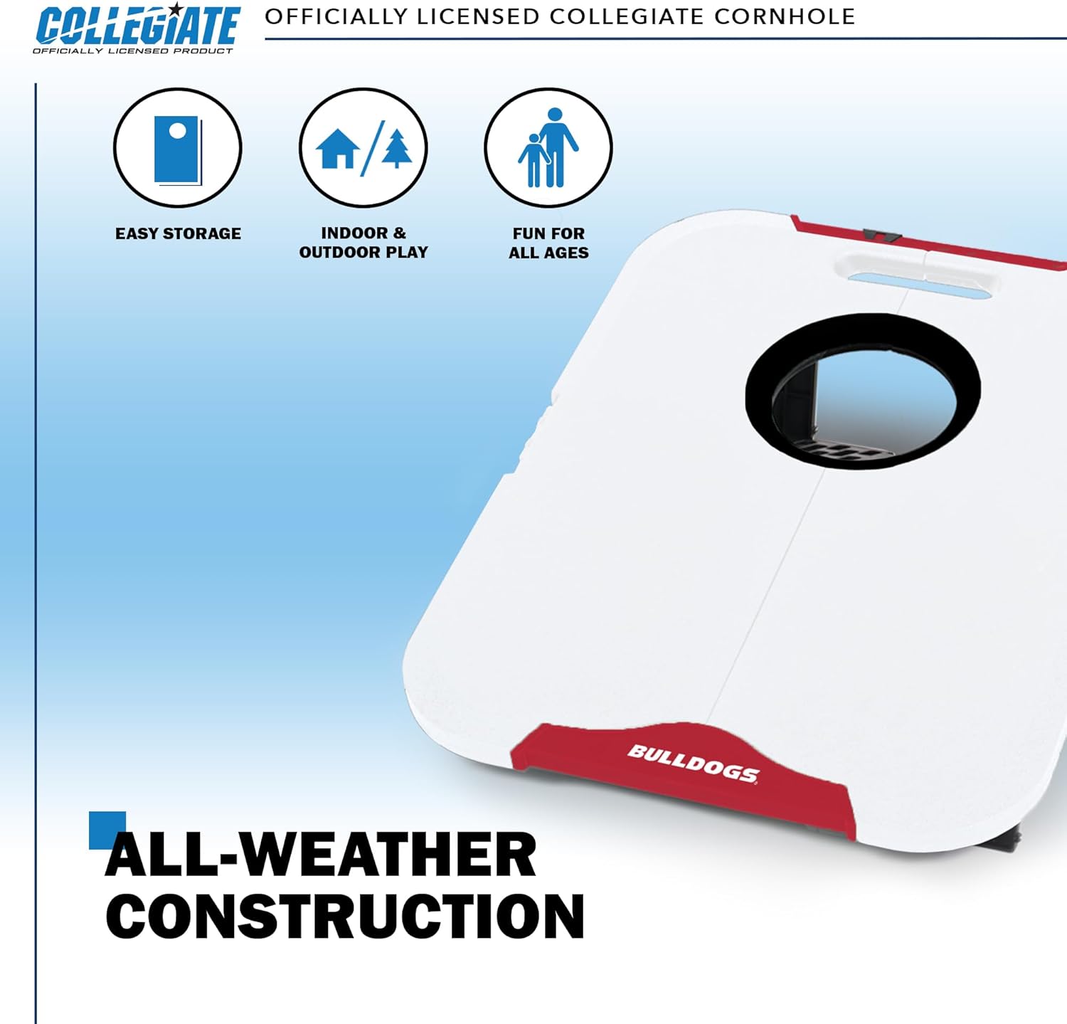 Wild Sports NCAA Georgia Bulldogs Pro Football All-Weather Cornhole Set - Travel Bean Bag Toss Set Includes 8 Bean Bags