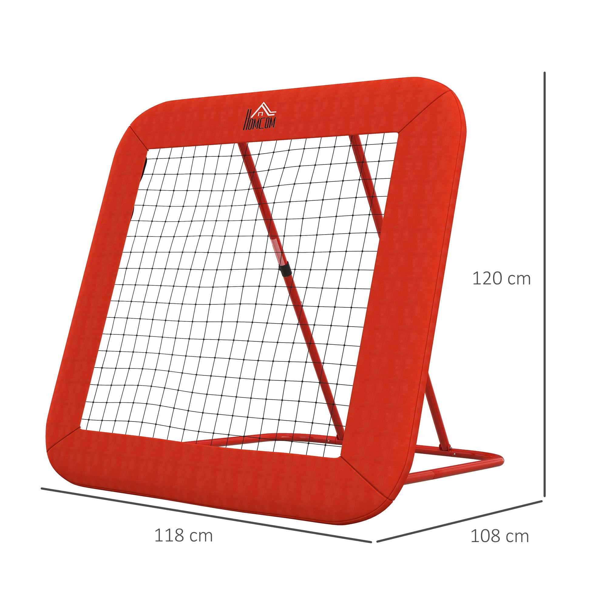 HOMCOM Calcio rimbalzo 128 x 118 cm con bordo di protezione, picchetti regolabili in 5 livelli, porta calcio portatile per adolescenti