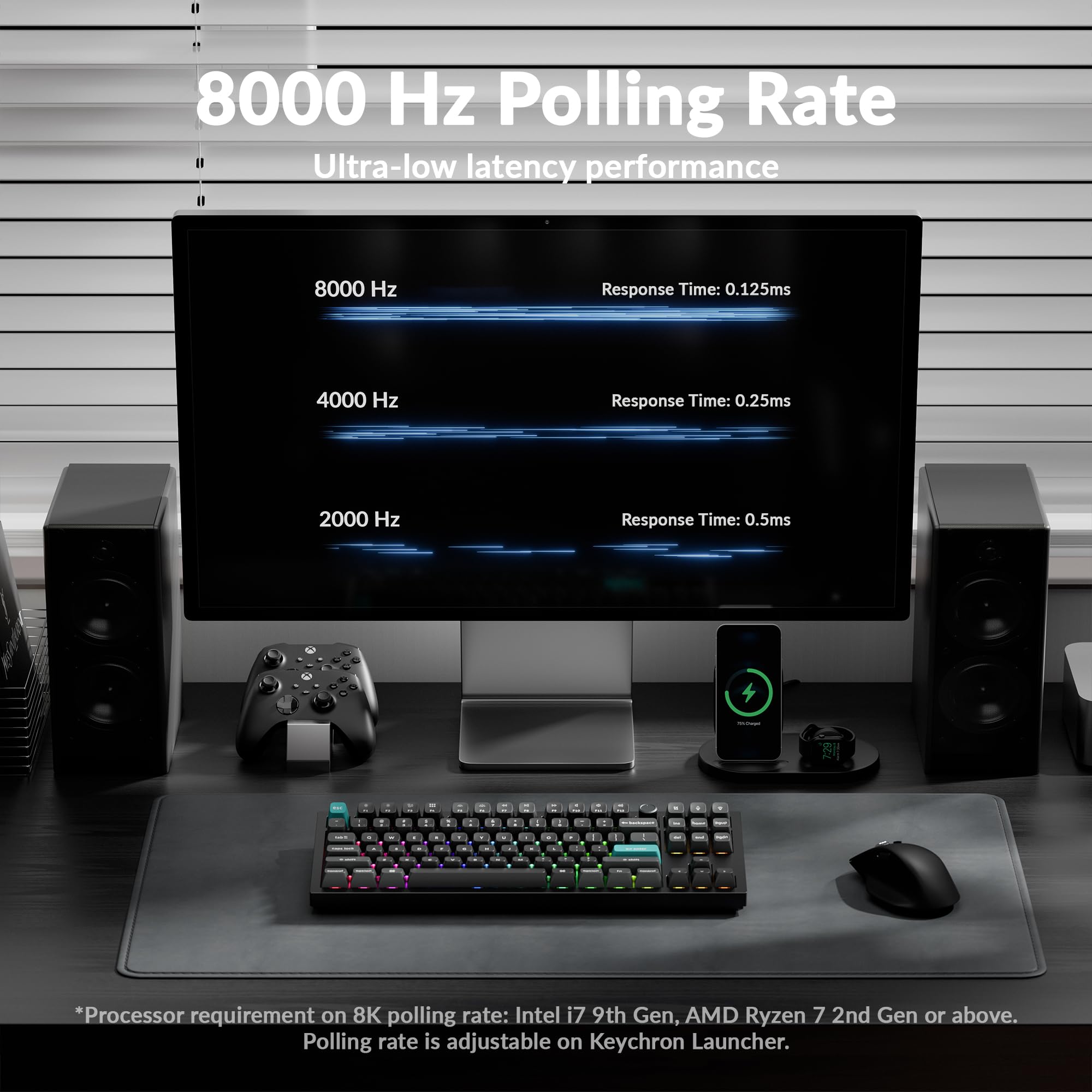 Keychron Q3 Ultra Wireless Mechanical Keyboard 8KHz Polling Rate, TKL 2.4G/Bluetooth 5.3/Wired Up to 660 Hours Long Battery Life, Hot-Swappable Aluminum RGB Gaming ZMK for Mac/Windows/Linux-Black — view 4