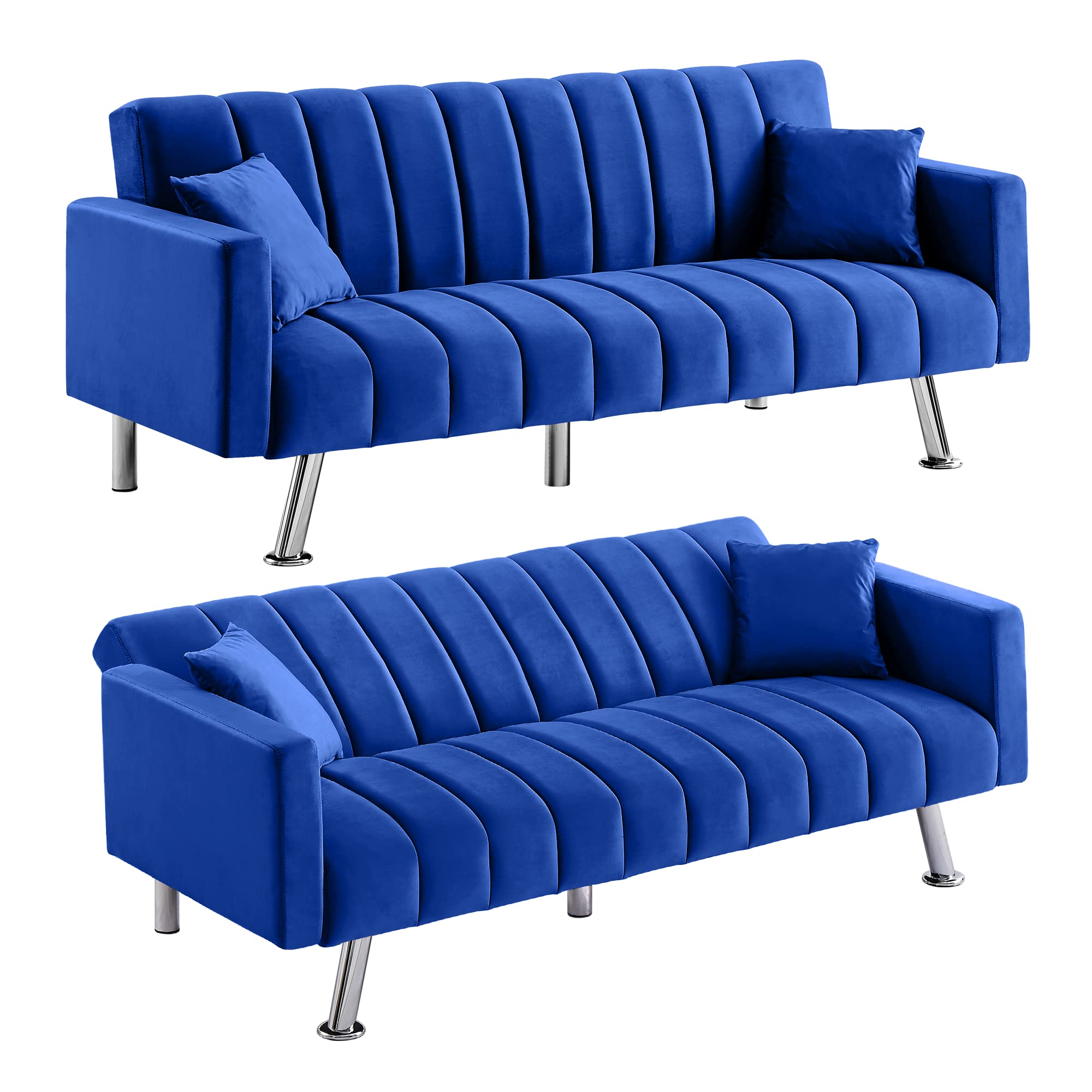 Lamerge Convertible Futon Couch Bed, Sofa Couch Sleeper Bed, Modern Velvet Loveseat for Living