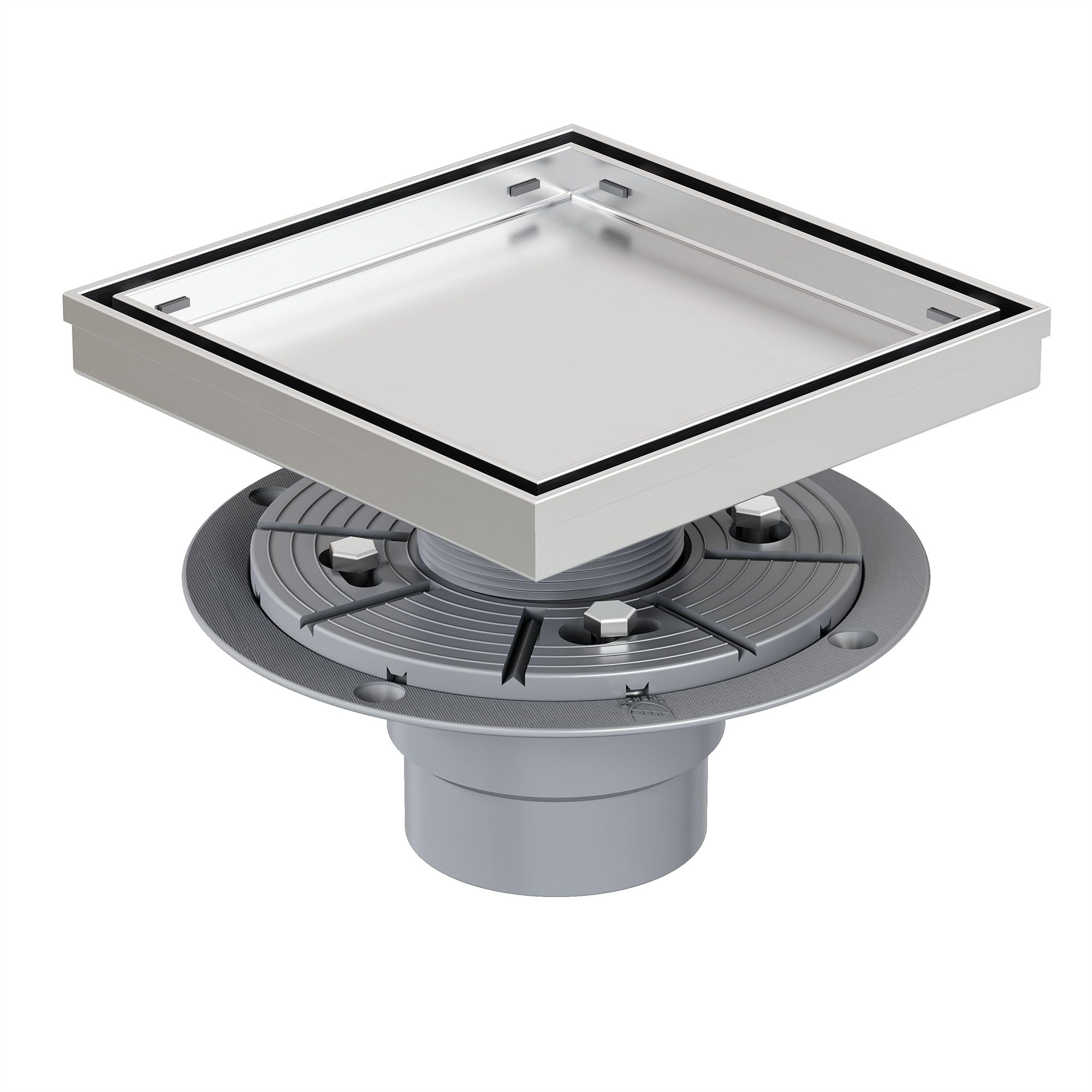 Neodrain 6-Inch Square Shower Drain with Tile Insert Grate, Professional Brushed 304 Stainless Steel Rectangle Shower Floor Drain Manufacturer,Floor Shower Drain with Shower Drain Base