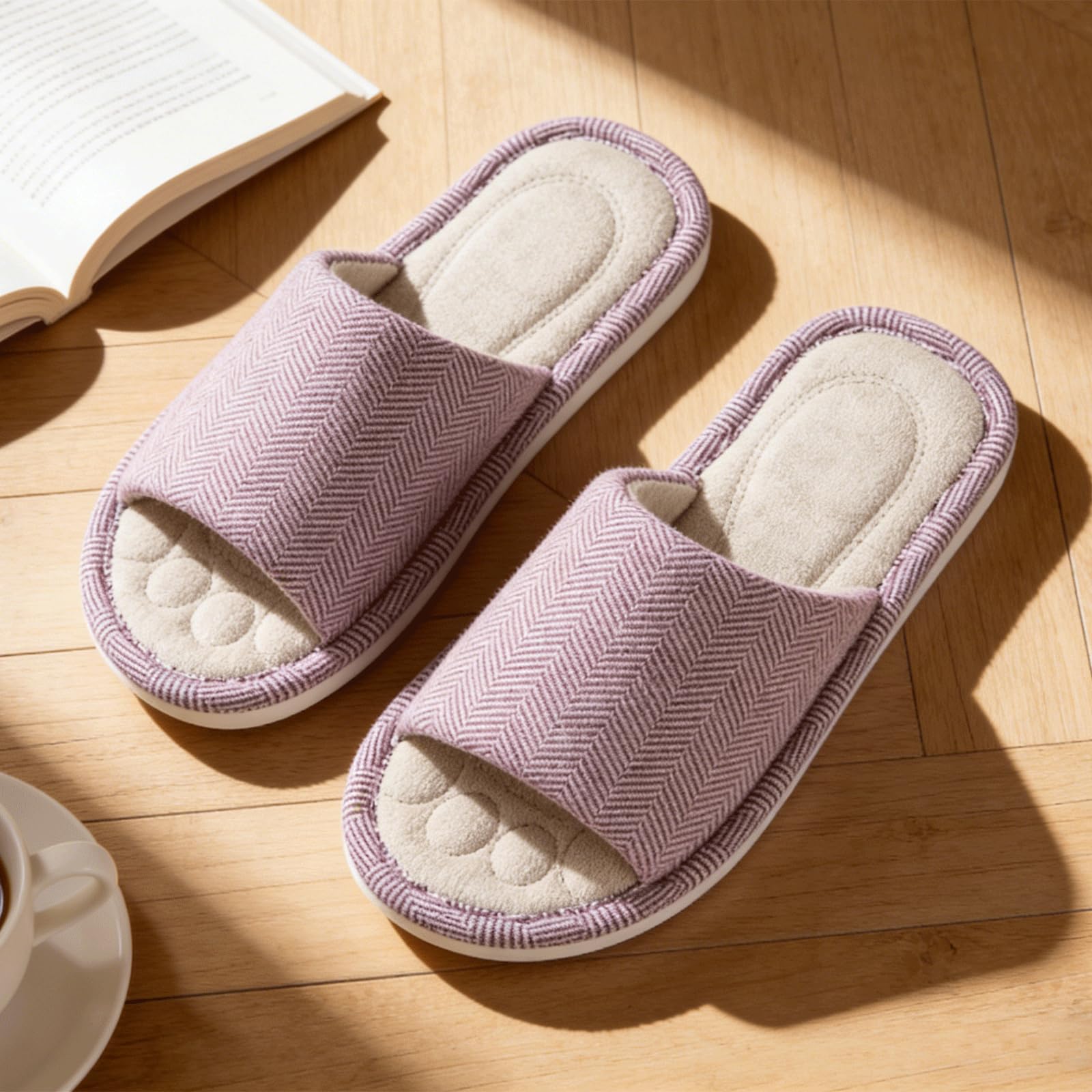 Pantofole Donna Uomo Comode Memory Foam Traspirante Cotone Ciabatte Antiscivolo Punta Aperta Scarpe da Casa Slippers Estate - 3