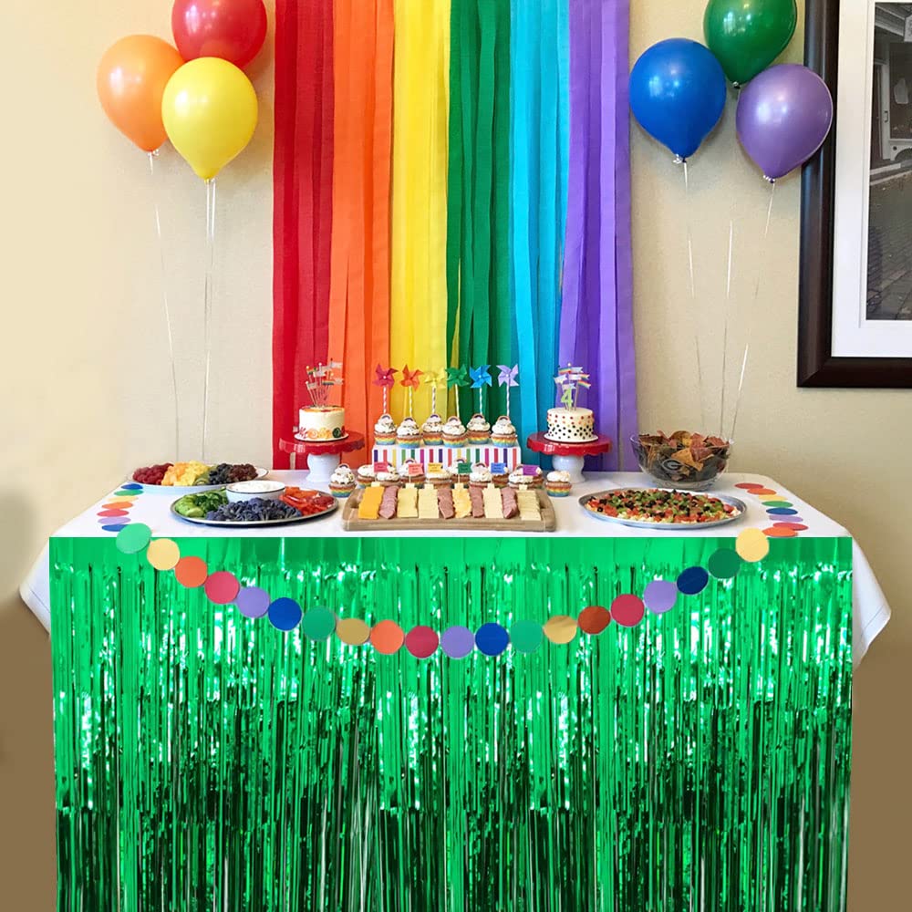 Jojofuny Metallic Blue Fringe Table Skirts - 4 Pack Tinsel Garland For Party Decorations