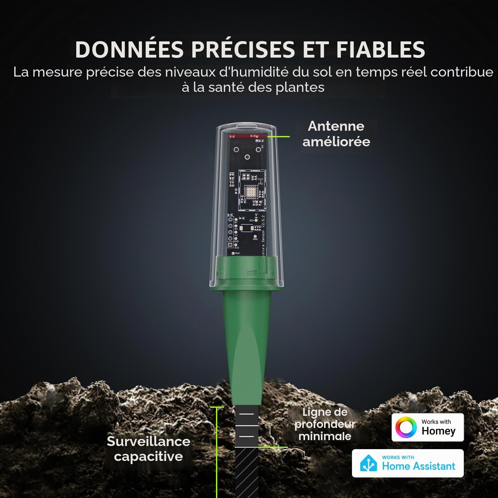 Capteur d'humidité du sol intelligent THIRDREALITY Génération 2, Pack de 3, Nécessite un hub Zigbee, Stabilité du signal améliorée, Surveillance capacitive de l'humidité, Pour la plantation de jardin