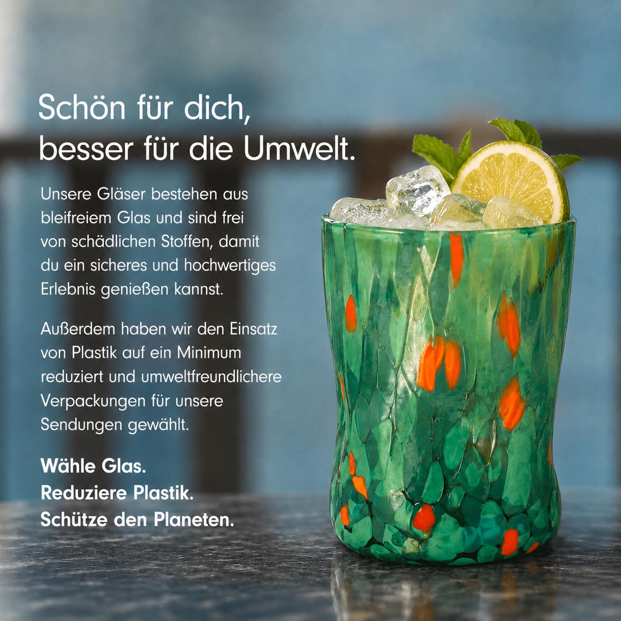 MAZZEGA ART & DESIGN – 6 farbige Gläser, mundgeblasen aus Muranoglas, geeignet für Wasser, Erfrischungsgetränke und Cocktails, 395 ml, 12 cm hoch. Hergestellt in Italien. (6, MIX)