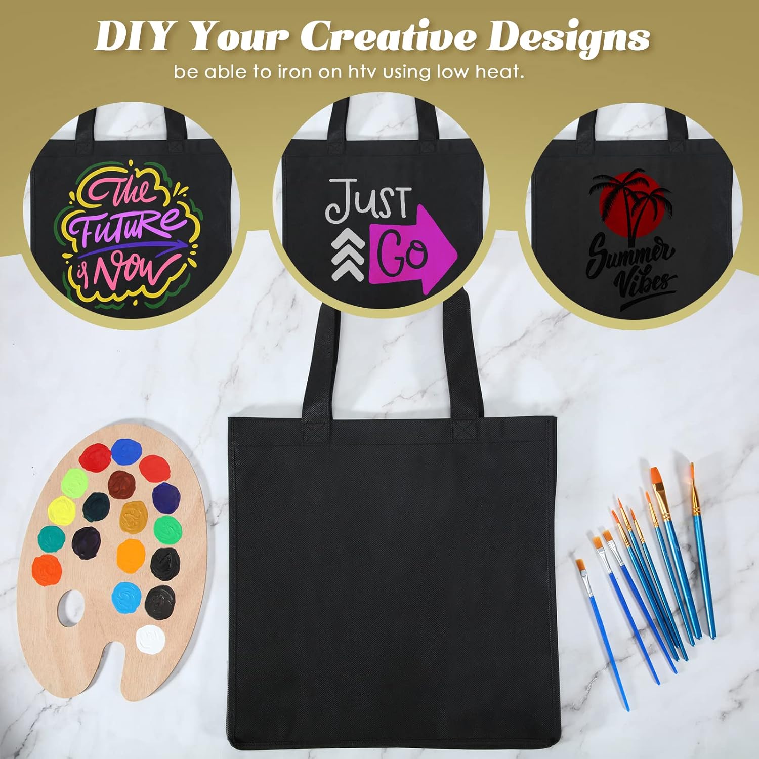 Reginary 50 Pieces Reusable Totes Bag Bulk Shopping Bags Non Woven Grocery handbag with Handles Foldable for Boutiques(Black) - Image 6