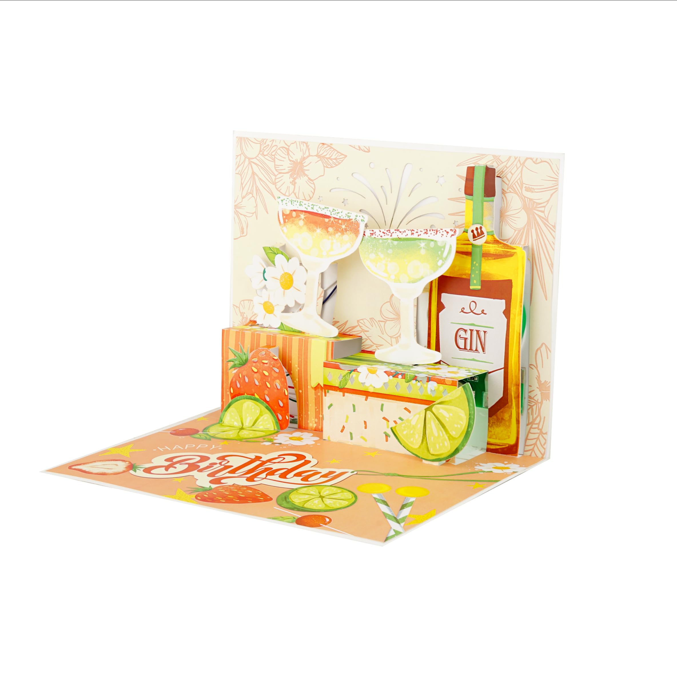 Crafted Memories 3D Pink Gin Birthday Pop Up Card – Luxury Gin & Cocktail Greeting Card for Her – Festive Strawberry & Lime Party Card with Envelope