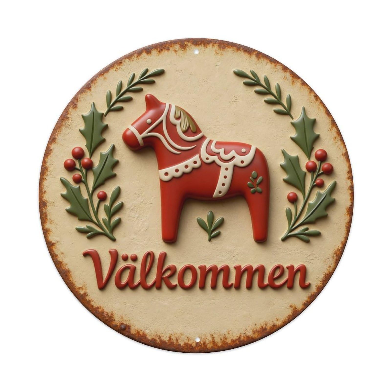 Zlatcbu Vintage Swedish Dala Horse Welcome Metal Tin Sign Retro Wall Art Poster, Decor For Home Living Room Bar Cafe Garage, 8X8 Inch