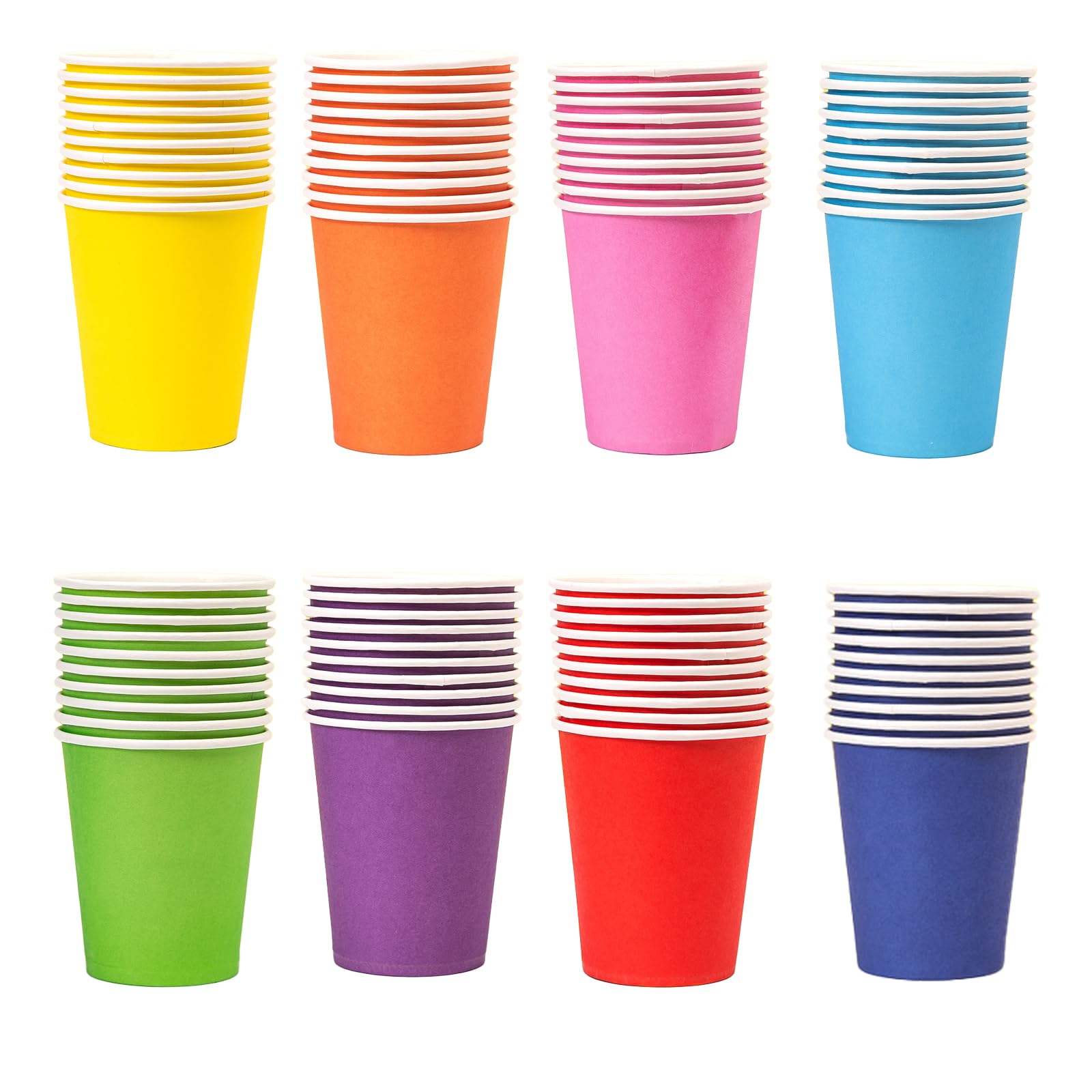 RJFUJP 80 Pcs Rainbow Paper Party Cups, 8.5cm x 7.5cm, 1 Cup Capacity, Disposable, Leak Resistant, Kids Party Supplies