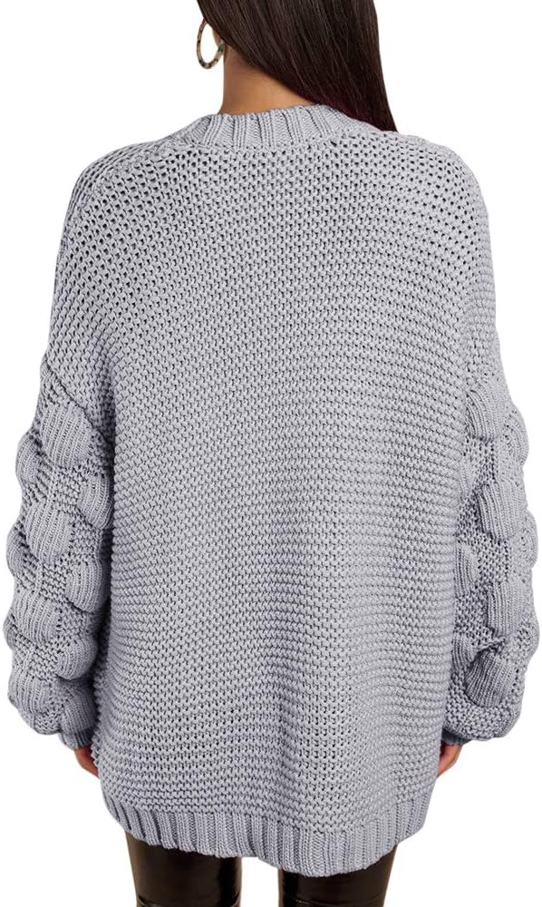FERBIA Women Oversized Cardigan Knitted Cute Chunky Sweaters Wrap Long Fall Pom Pom Open Front Knit