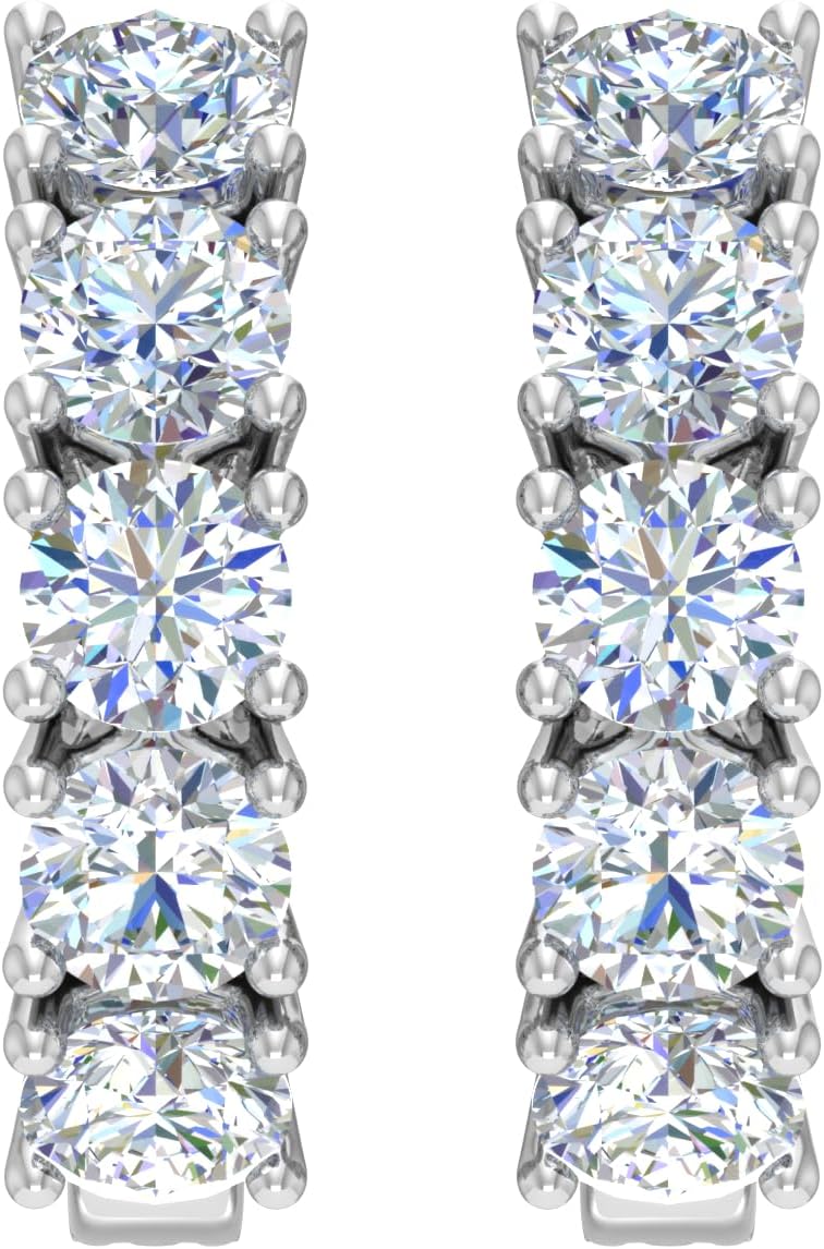 1 to 5 Carat 14K Gold Round White Natural Diamond Ladies Huggies Hoop Earrings (I1-I2 Clarity)-IGI Certified