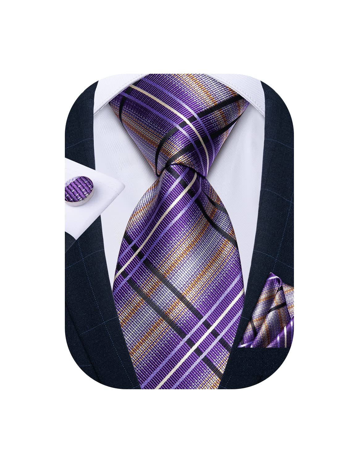DiBanGu Striped Ties for Men Silk Woven Plaid Necktie | Classic Stripe Pattern,Soft Silk,Wear-resistant,Pocket Square and Cufflinks,Great Gift for Birthday,Business,Meeting