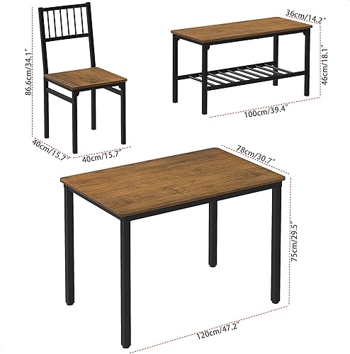 Miniatura 8 de Teraves Juego de mesa de comedor para 4escritorio de computadora, mesa de cocina con 2 sillas y un banco, juego de mesa y sillas de comedor de 4