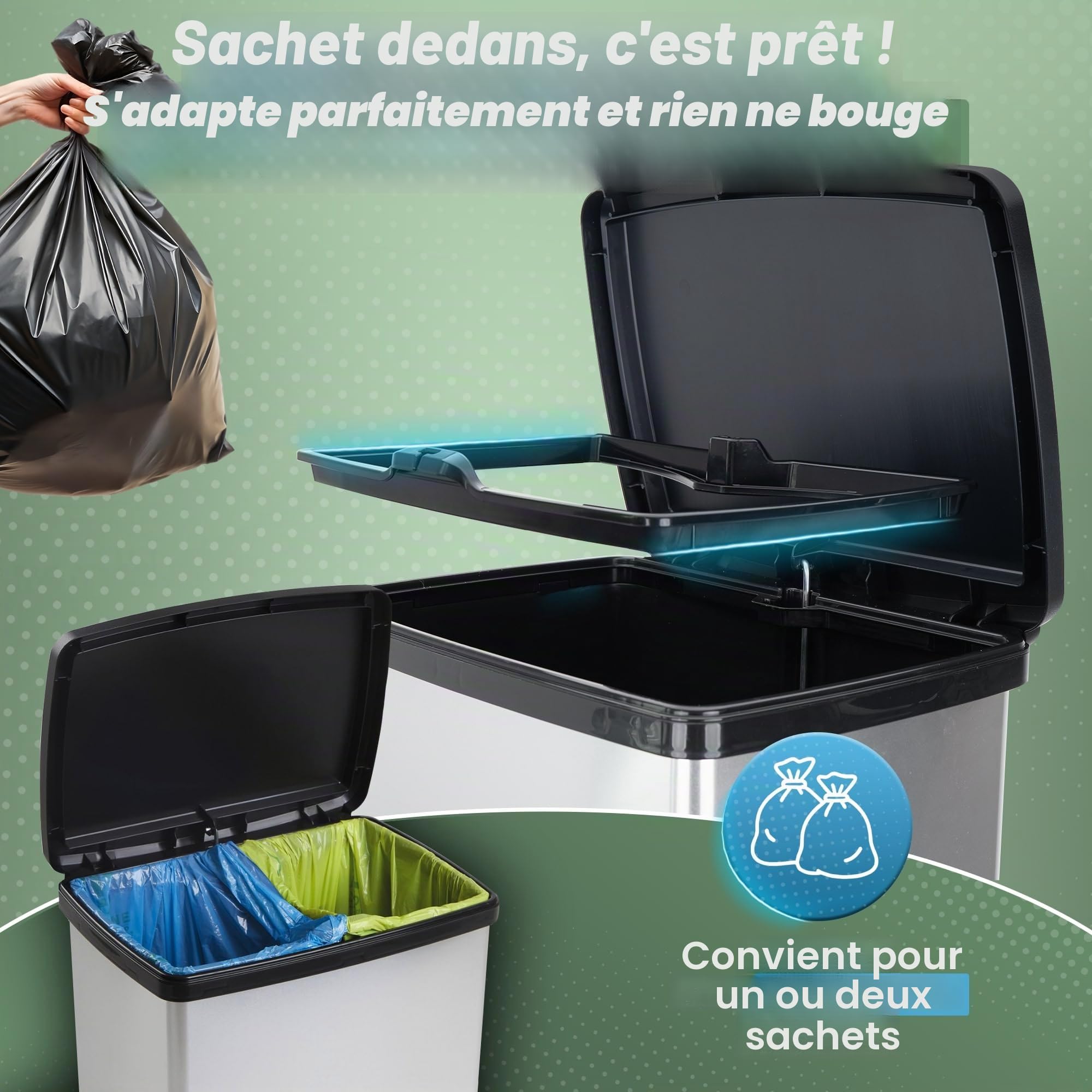 Novaliv Grande poubelle avec couvercle - Poubelle à pédale de 50 l avec système Soft-Close - Stabile et anti-odeurs