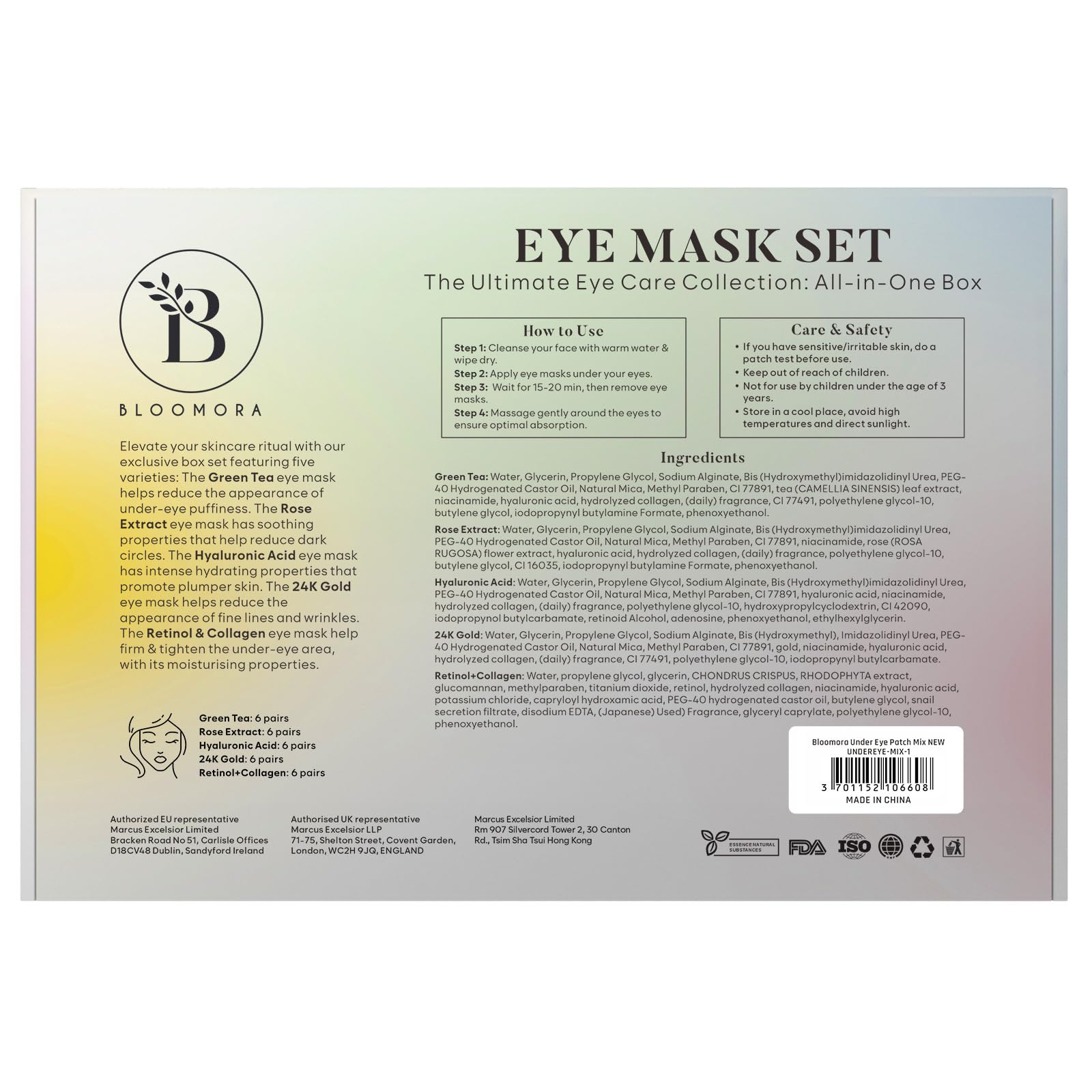 BLOOMORA Patch Occhi (30 paia, Mix Varietà) – Maschera Contorno Occhi con Collagene e Acido Ialuronico – Patch Occhiaie e Borse, Eye Mask Idratante