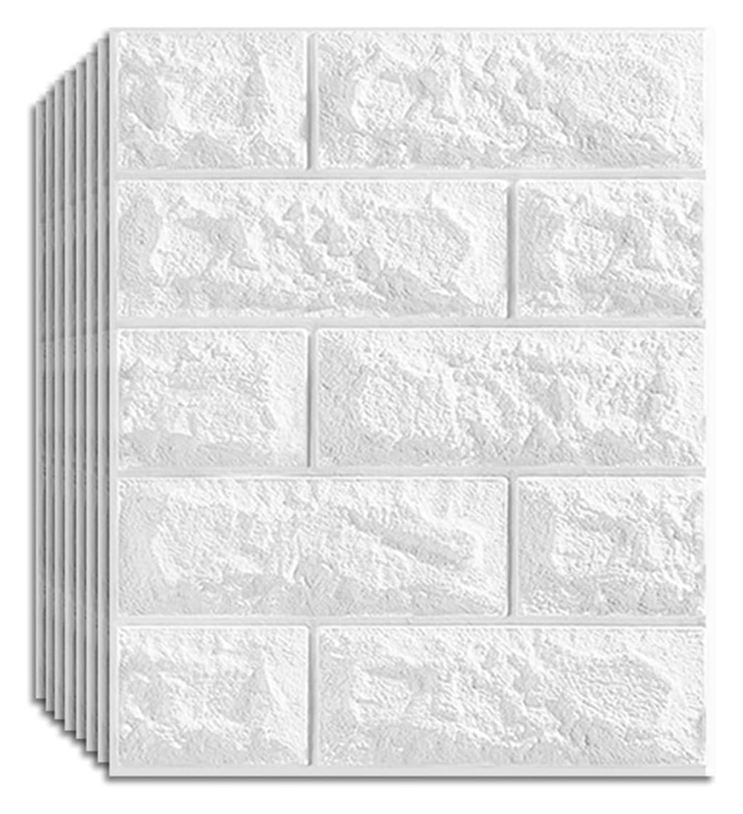Sdgeryeeg Blanco Wall Panels， 3D Wall Panel 10Pack Brick Self-Adhesive Waterproof Pe Foam Wallpaper Anti-Collision Used For Bathroom(Blanco)